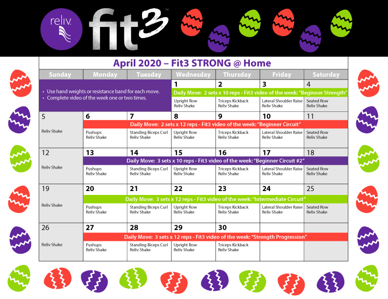 Reliv April 2020 Daily Moves Calendar