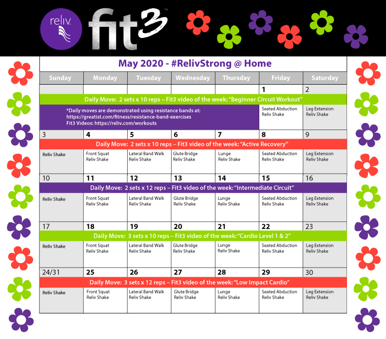 Reliv May 2020 Daily Moves Calendar
