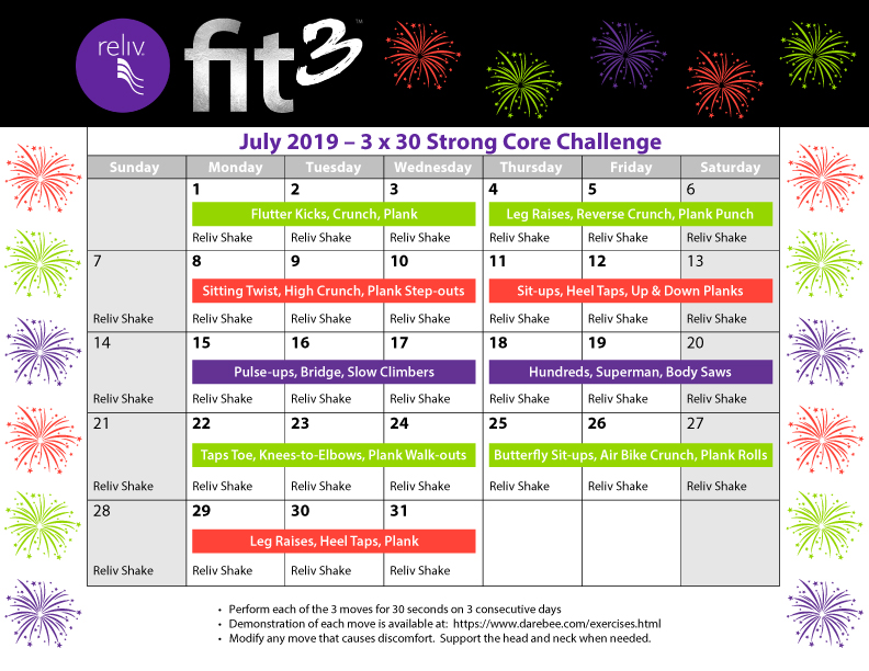 Reliv July 2019 Daily Moves Calendar