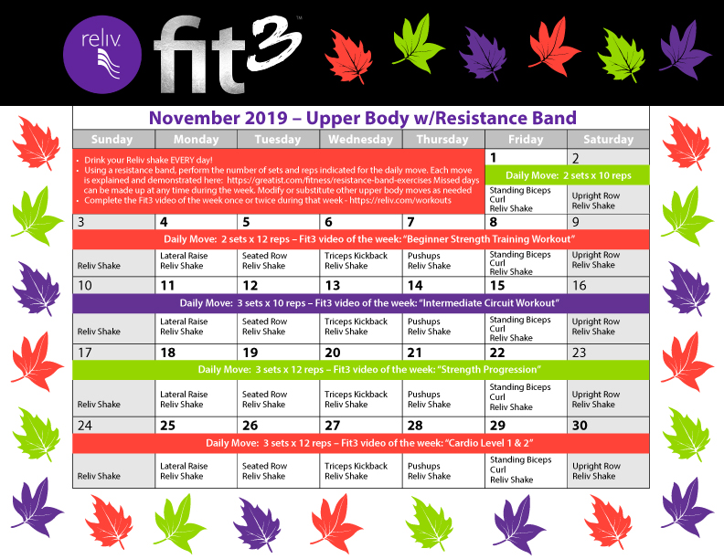 Reliv November 2019 Daily Moves Calendar