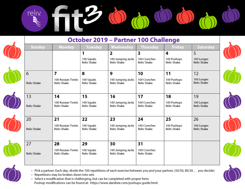 Reliv October 2019 Daily Moves Calendar